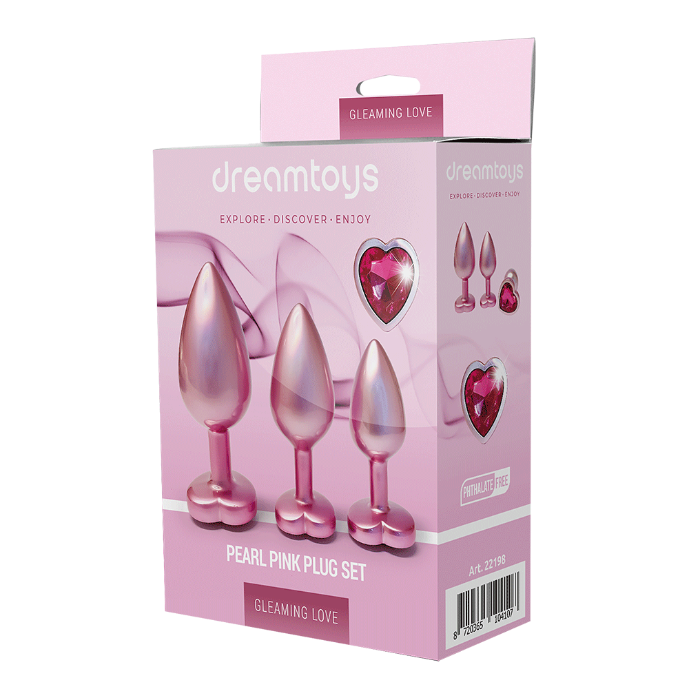 DreamToys Love Pearl Pink Plug Set förpackning mot vit bakgrund.