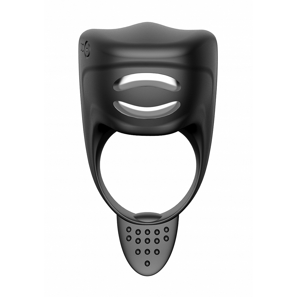 Baksida av E-Stimulation Cockring & C-Spot Massager mot vit bakgrund.