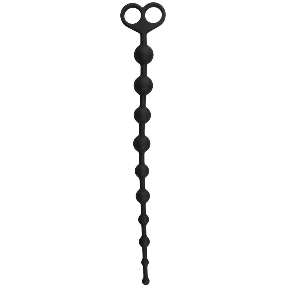 Easytoys Long Anal Beads Black ståendes mot vit bakgrund.