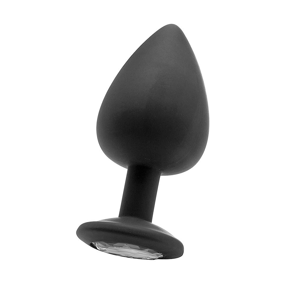 Diamond Butt Plug Extra Large Black lutandes mot vit bakgrund.