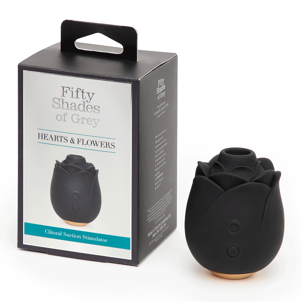 Fifty Shades of Grey Suction Rose Black produktförpackning mot vit bakgrund.