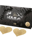 Flash Heart Pasties Gold och produktförpackning mot vit bakgrund.