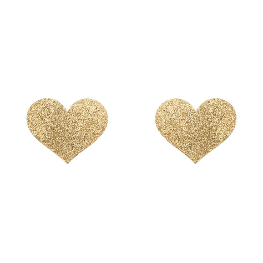 Flash Heart Pasties Gold mot vit bakgrund.