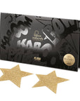 Flash Star Pasties Gold och produktförpackning mot vit bakgrund.