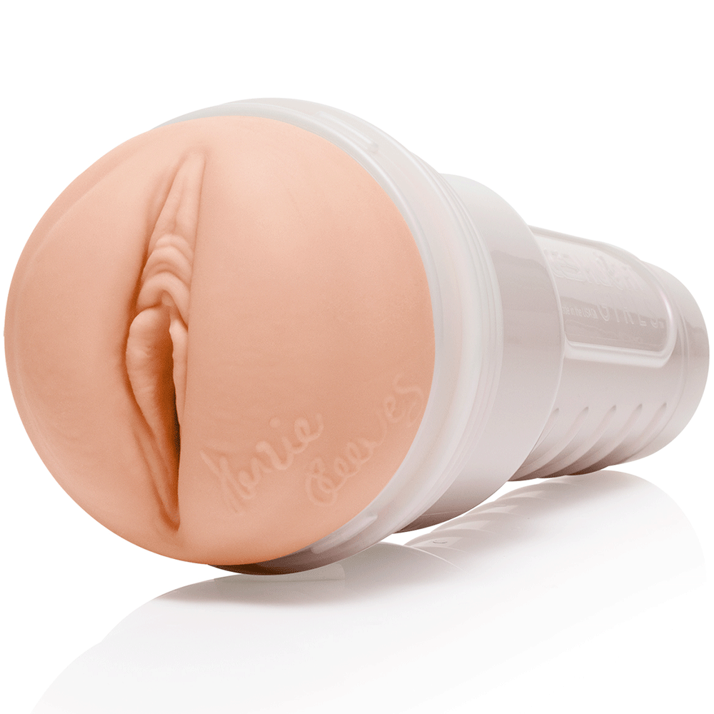 Fleshlight Girls Kenzie Reeves Creampuff i vinkel med ljust hudfärgad öppning och vitt handdtag.