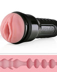 Fleshlight Pink Lady Mini-Lotus produktbild från sidan och den inre strukturen. Vit bakgrund.