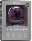 Furry Handcuffs Purple i grå förpackning. 