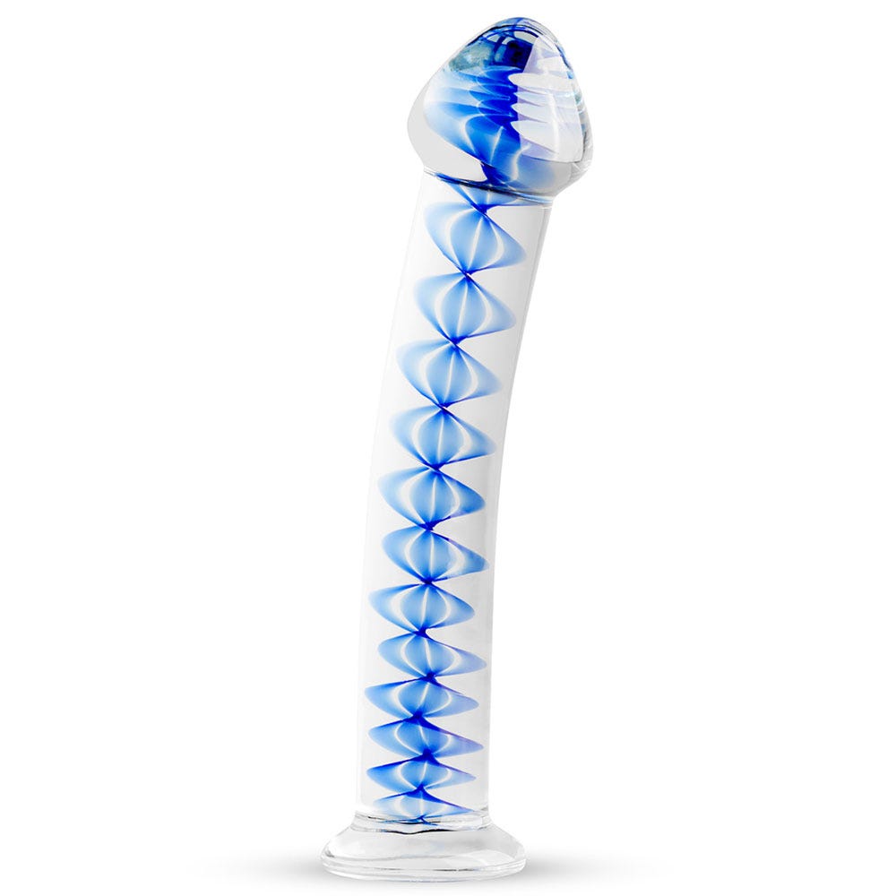 Gildo Glass Dildo No. 4 ståendes mot vit bakgrund.