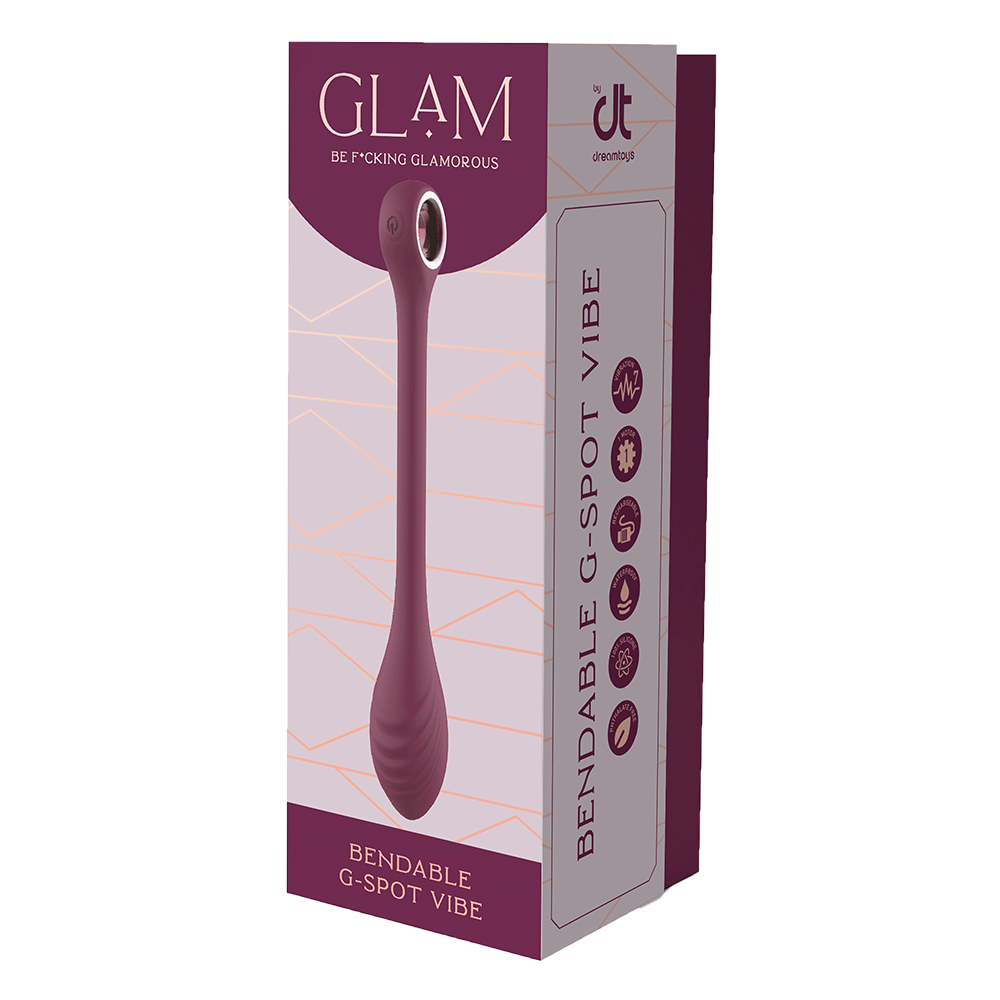 Glam Bendable G-Spot Vibe – Frontvy av den eleganta och lyxiga förpackningen för G-punktsvibratorn.