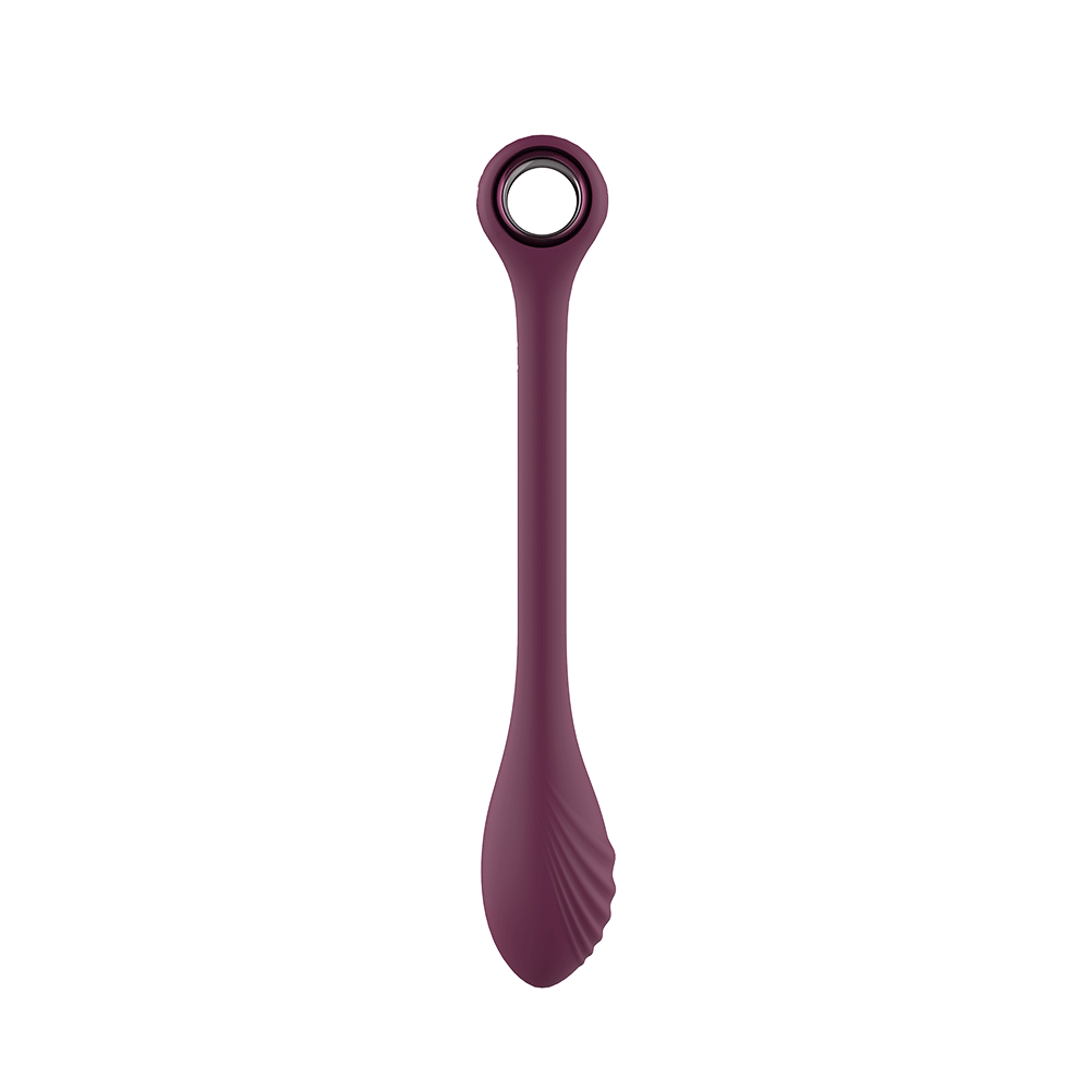 Glam Bendable G-Spot Vibe – Toppvy av den böjbara G-punktsvibratorn med en ringformad handtag.