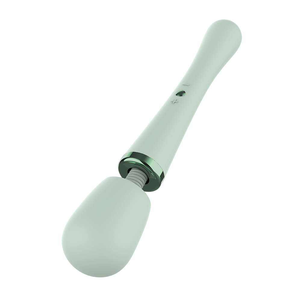 XL Wand Vibrator liggande på sidan, visar den flexibla halsen och knapparna för enkel kontroll.