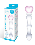 Sweetheart Glass Dildo och produktförpackning mot vit bakgrund.