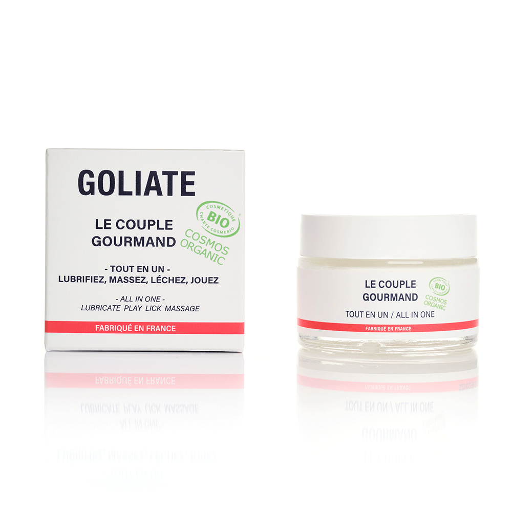 GOLIATE The Gourmet Couple – Massagesalva och Glidmedel 50ml mot vit bakgrund. Köp på lustly.se