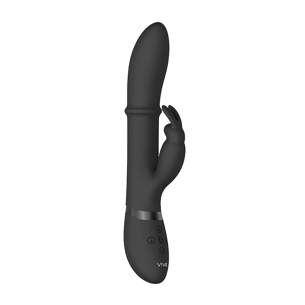 Halo Ring Rabbit Vibrator Black ståendes mot vit bakgrund.