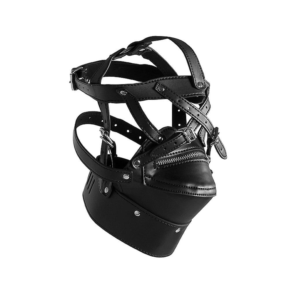 Head Harness with Zip-up Mouth and Lock sidvinkel mot vit bakgrund.