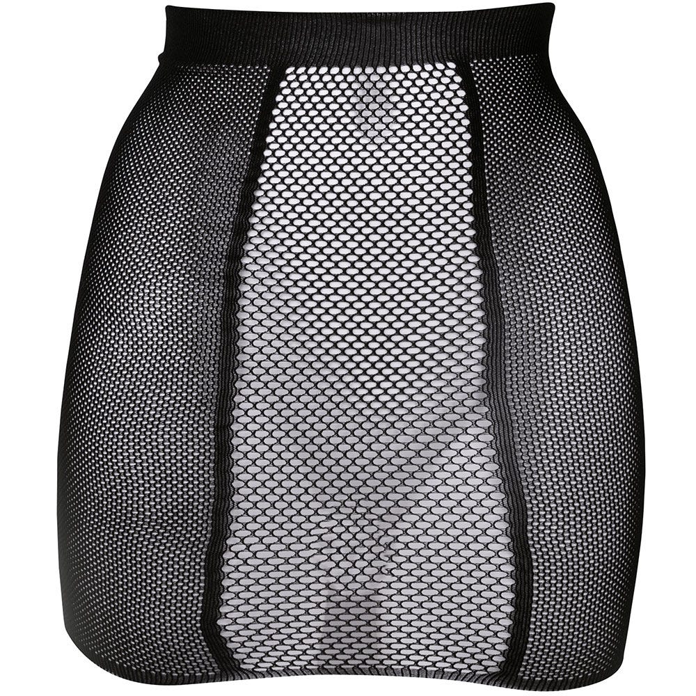 HIGH-WAIST FISHNET SKIRT S-XL framsida mot vit bakgrund.