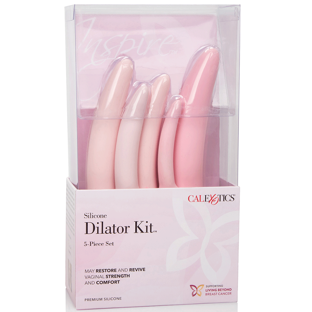 Paketet till Inspire Silicone Dilator 5 Pcs Set. Rosa kartong med plastväggar runtom.