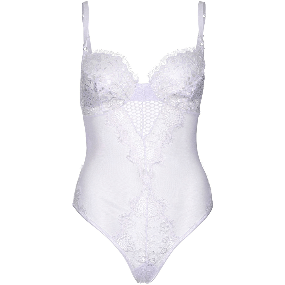 Lace and Sheer Mesh Teddy White framsida mot vit bakgrund.