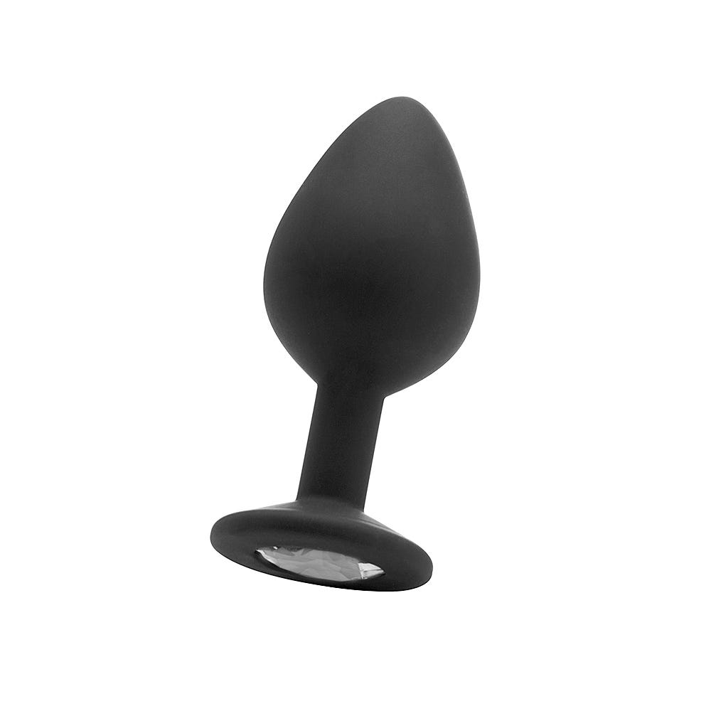 Diamond Butt Plug Large Black lutandes mot vit bakgrund.