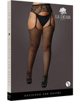 Le Désir Fishnet & Lace Garterbelt Stockings Queen Size produktförpackning mot vit bakgrund.