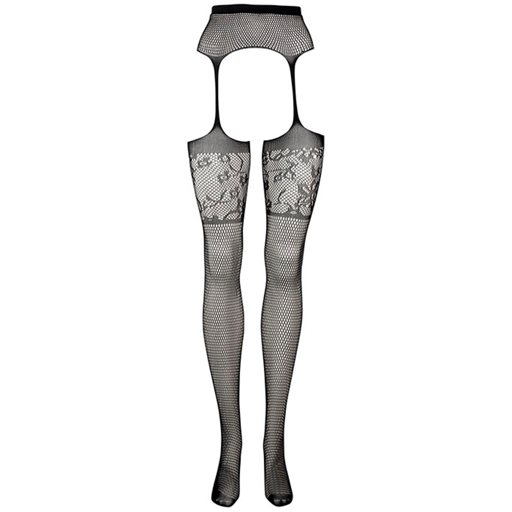 Framsida av Le Désir Garterbelt Stockings With Lace Top S-XL mot vit bakgrund.