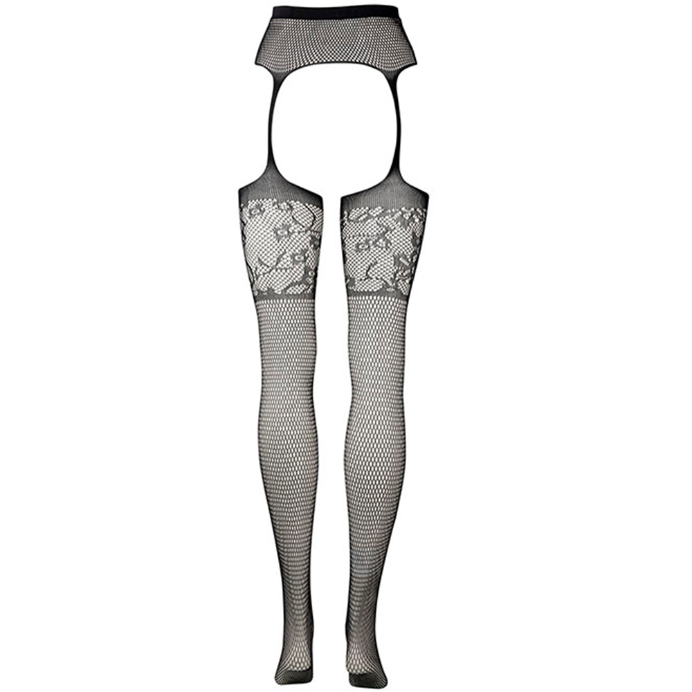 Baksida av Le Désir Garterbelt Stockings With Lace Top S-XL mot vit bakgrund.