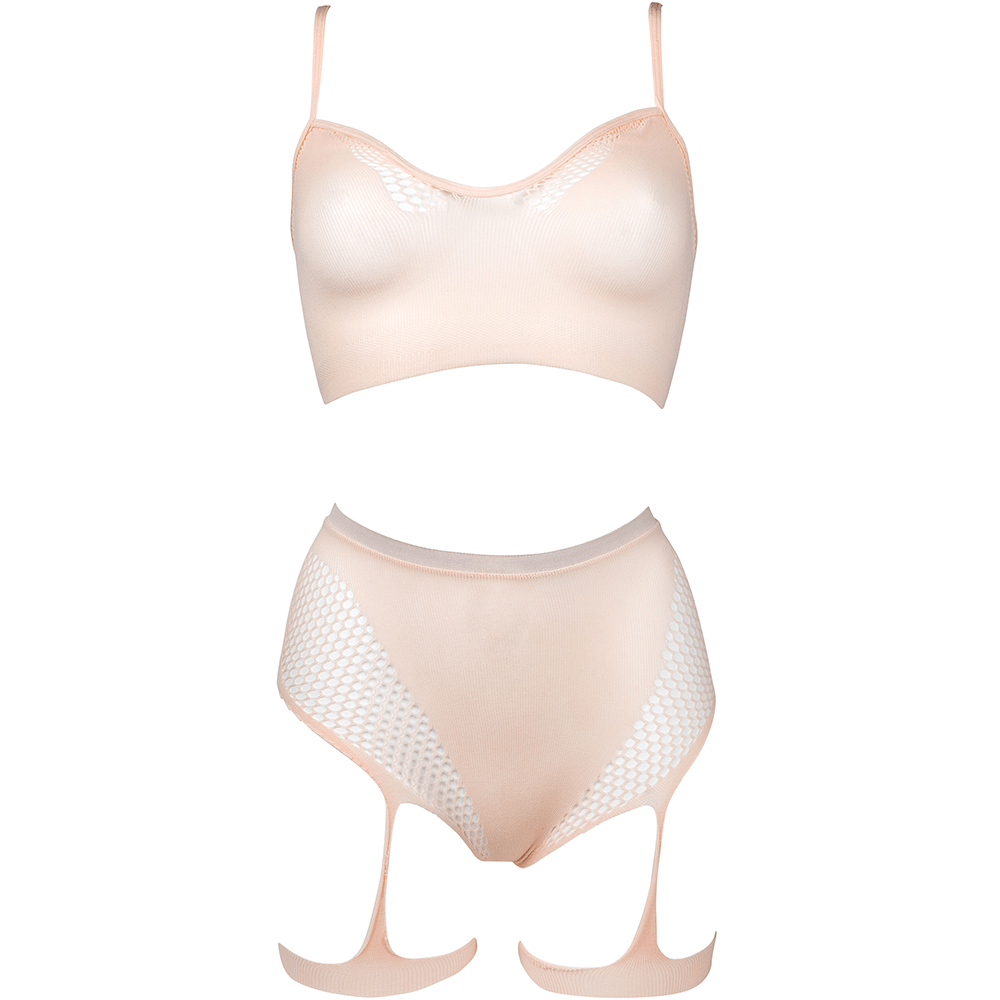Le Désir Bra set with garters Beige S - XL - Lustly