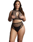 Kvinnlig modell som har på sig Le Désir Duo Net Key-Hole Bra Set Queen Size mot vit bakgrund. Framsida.