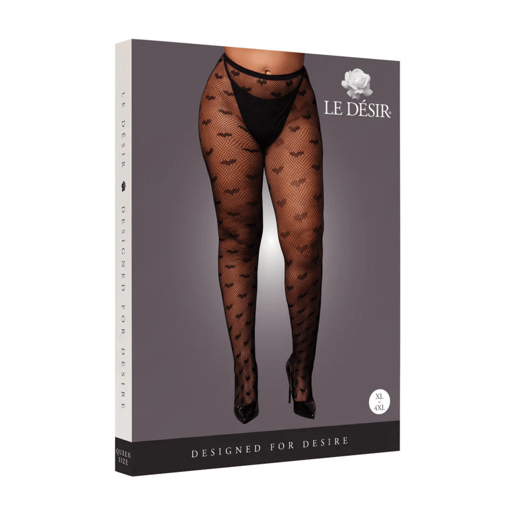 Le Désir Heart Fishnet Tights Queen Size Svart - Lustly