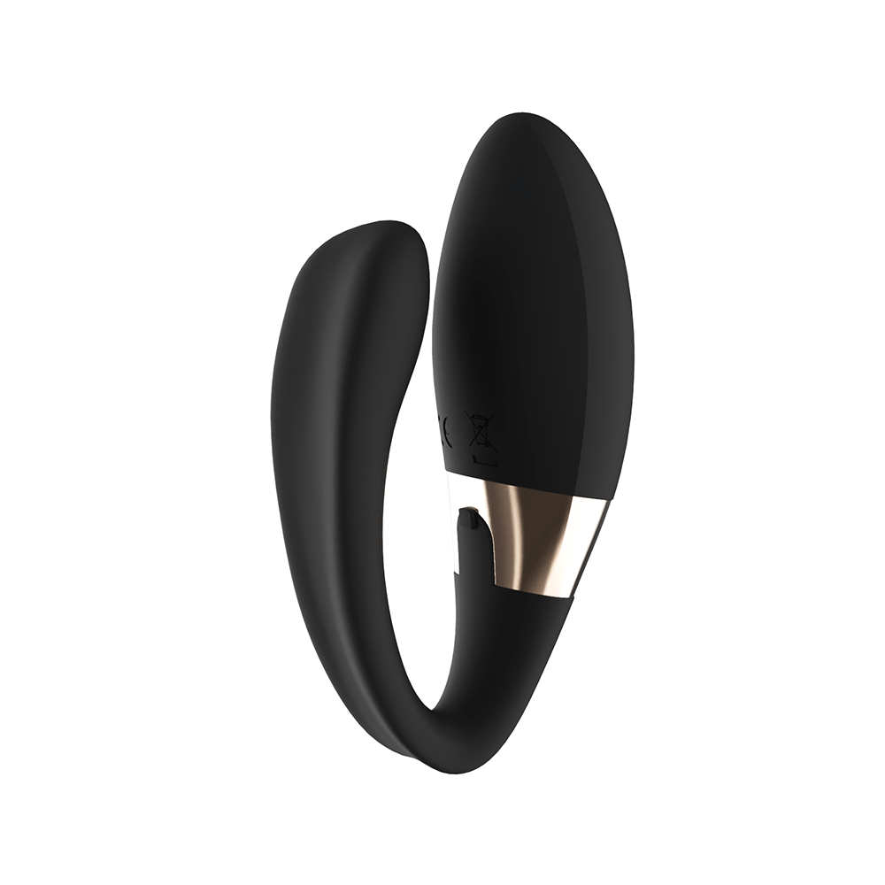 Undersida av LELO Tiani Duo Black vibrator mot vit bakgrund.