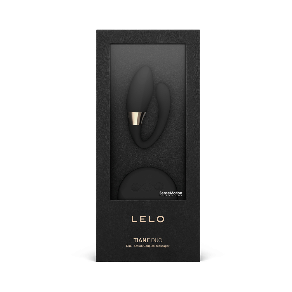 LELO Tiani Duo Black produktförpackning mot vit bakgrund.