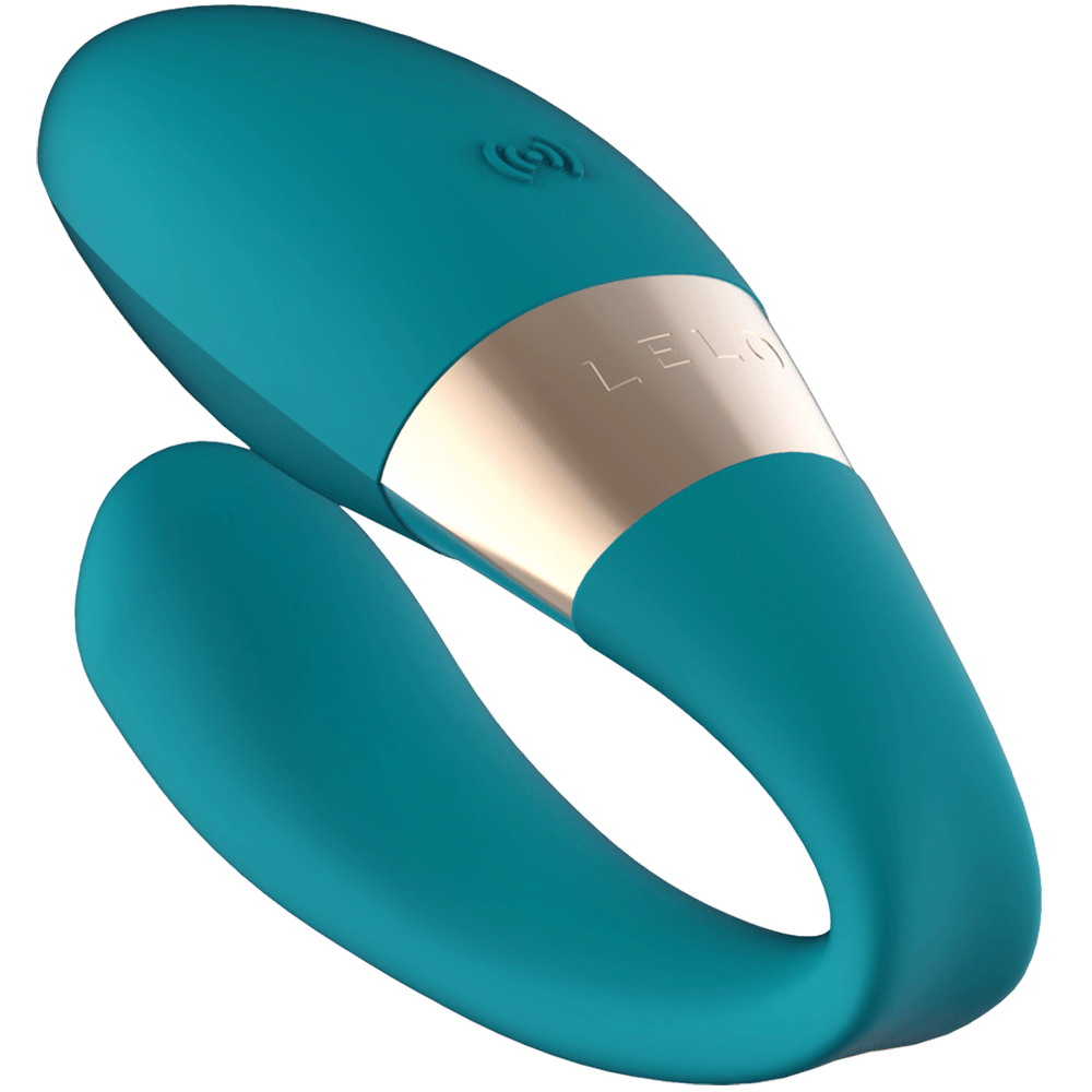 LELO Tiani Duo Ocean Blue Parvibrator sedd snett från sidan