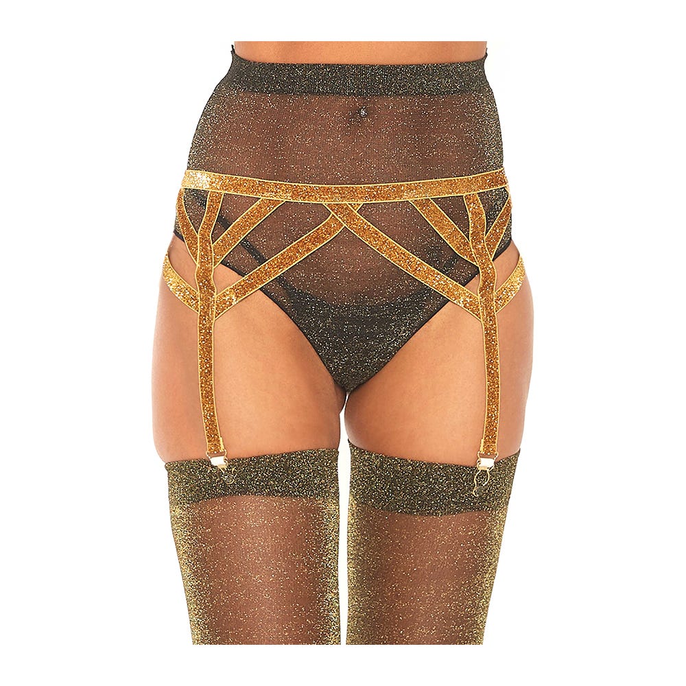 Lurex Elastic Garter Belt Gold - Lustly