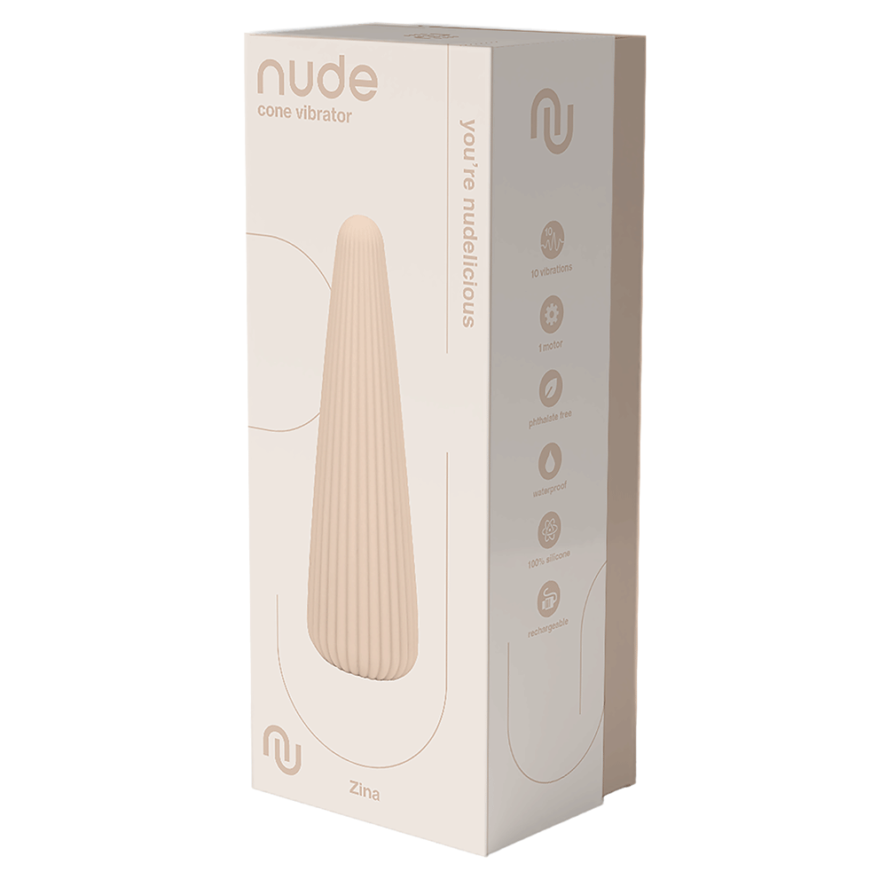 NUDE Zina Cone Klitorisvibrator förpackning mot vit bakgrund.