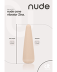 Dimensioner på NUDE Zina Cone Klitorisvibrator mot beige bakgrund.