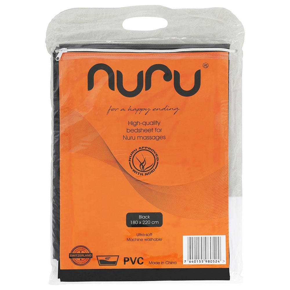 Nuru PVC Bedsheet produktförpackning mot vit bakgrund.