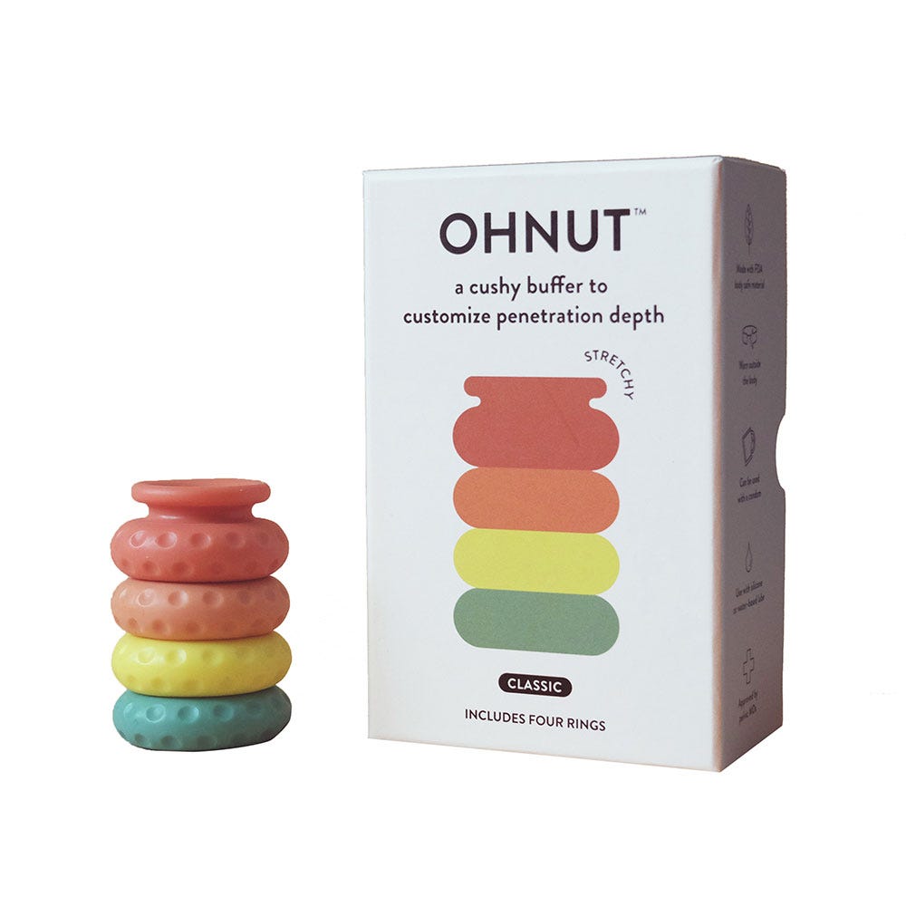 OhNut Buffer Penetrationsringar Pride och produktförpackning mot vit bakgrund.