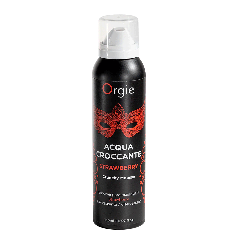 Orgie Acqua Croccante Crunchy Massagemousse Jordgubbe 150ml mot vit bakgrund. Köp på lustly.se