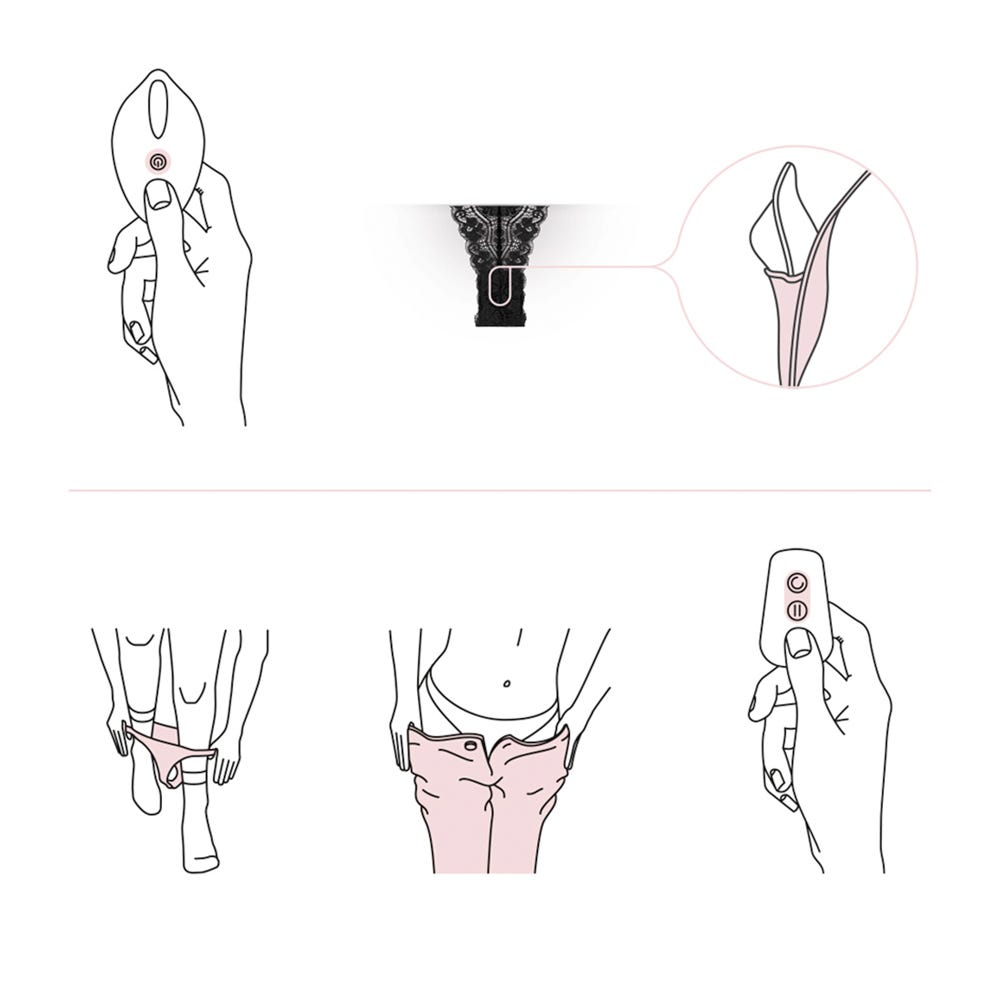 Illustrationer på hur man placerar Panty Rebel Vibrating Tanga Thong i trosan.