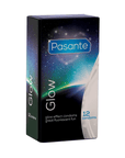 Pasante Glow 12-pack Kondomer produktförpackning mot vit bakgrund.