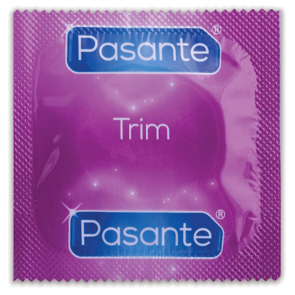 Pasante Trim 12-pack Kondomer kondom mot vit bakgrund.