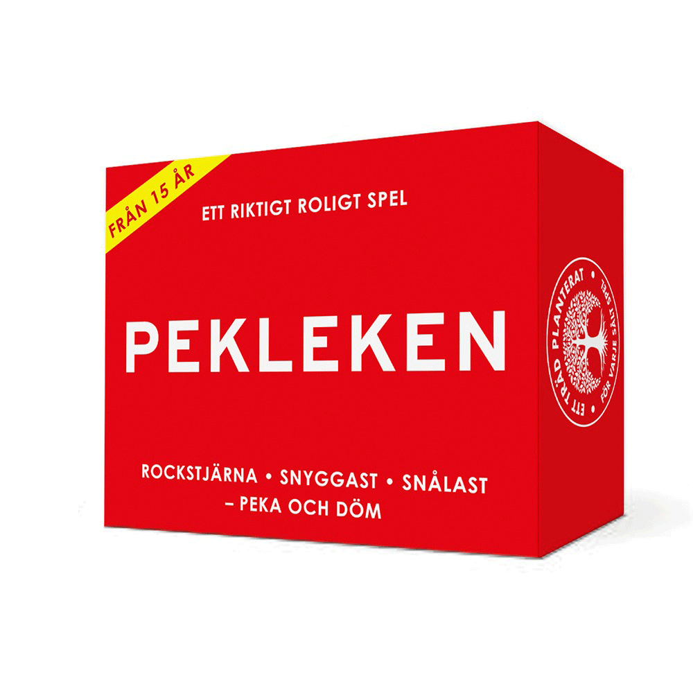 Pekleken produktförpackning mot vit bakgrund.