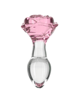 Pillow Talk Rosy Luxurious Glass Anal Plug with Bonus Bullet ståendes mot vit bakgrund.