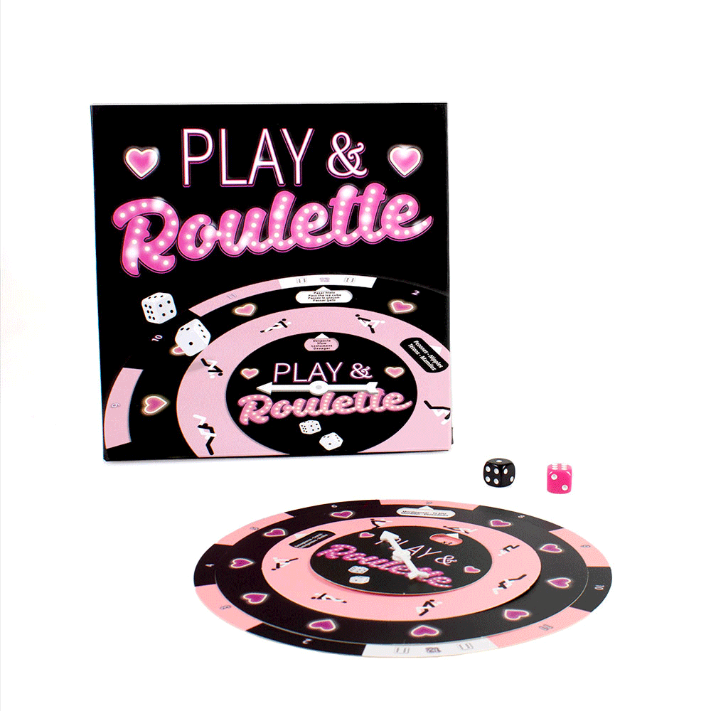 Play & Roulette produktförpackning, bräda och tärningar mot vit bakgrund.