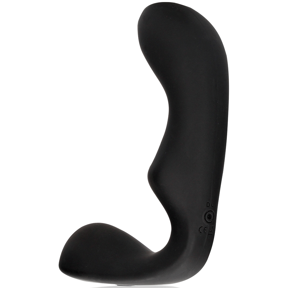 Pointed Vibrating Prostate Massager with Remote Control prostatavibrator i svart silikon mot vit bakgrund.