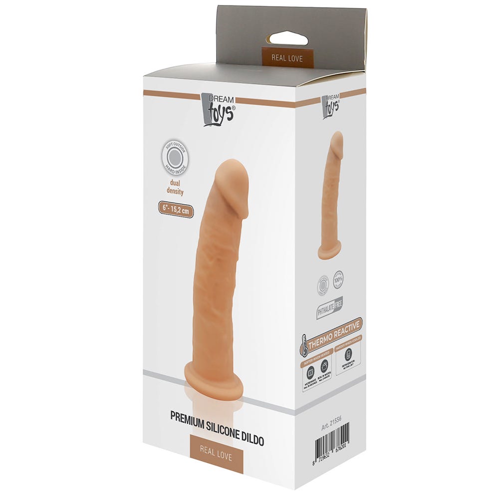 Real Love Dildo 15,2 cm Flesh produktförpackning mot vit bakgrund.