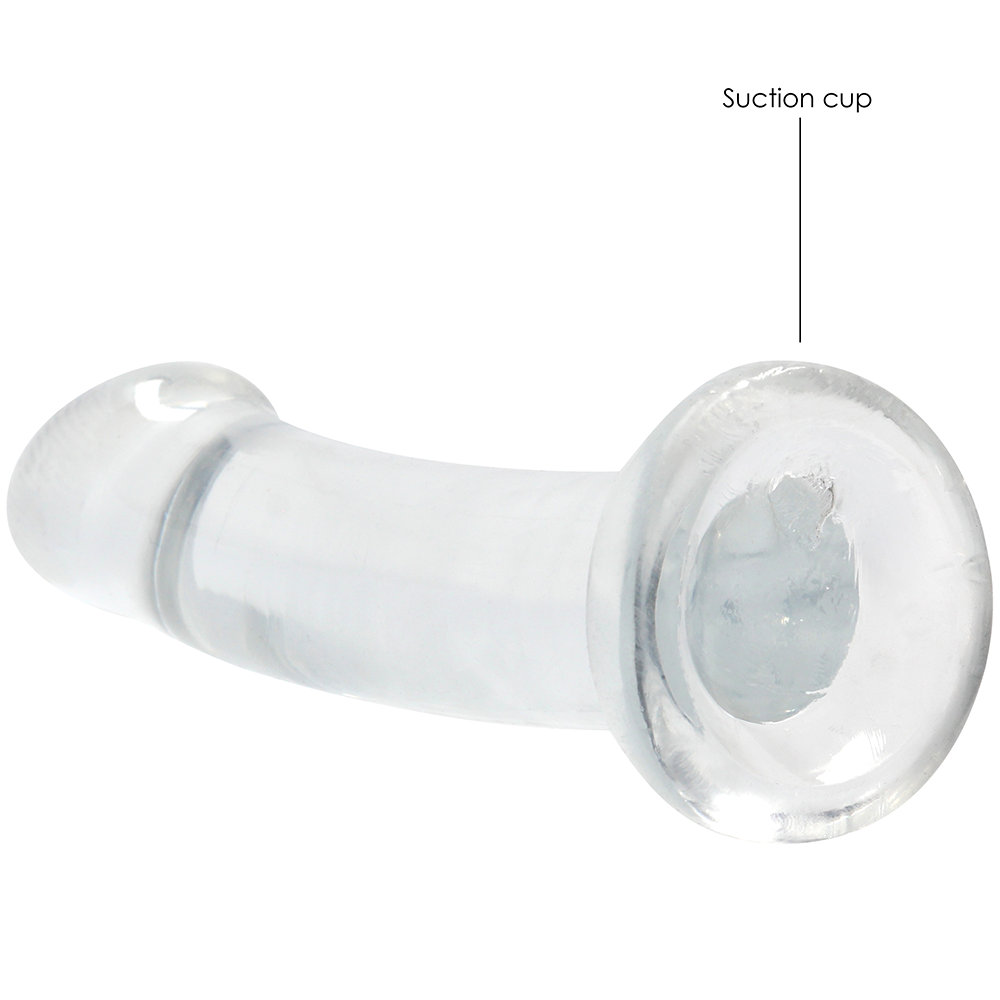 Real Rock G-punktsdildo Transparent liggandes mot vit bakgrund.