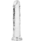 RealRock Dildo with Suction Cup Clear 18cm är en genomskinlig dildo med ådror. Vit bakgrund.