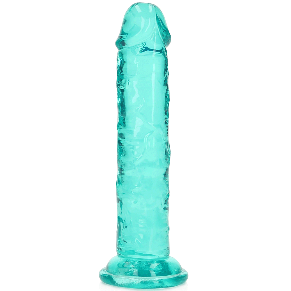 Grön genomskinlig dildo som heter RealRock Dildo with Suction Cup Green 14,5cm mot vit bakgrund.