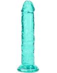 Grön genomskinlig dildo som heter RealRock Dildo with Suction Cup Green 14,5cm mot vit bakgrund.